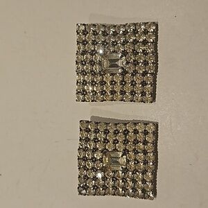 Vintage Large Square Rhinestone  Clip-on Earrings